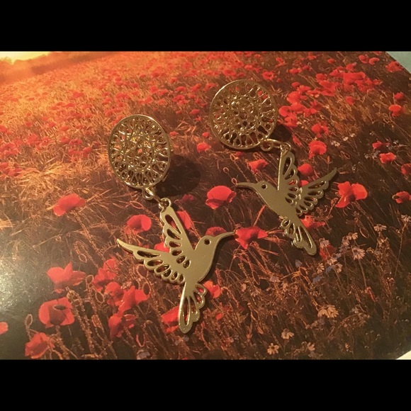 Hummingbird gold earrings handmade BEAUTIFUL new - Picture 4 of 12